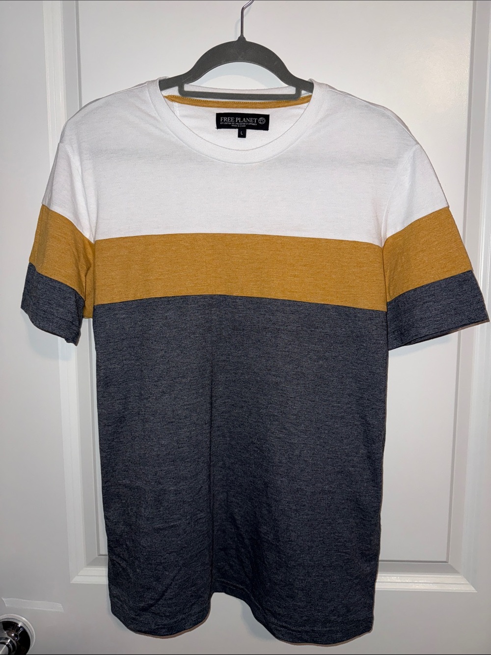Free Planet Men’s Colorblock Crew Tee in White, Gold, and Gray